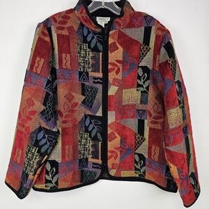 Vintage Coldwater Creek Jacket Tapestry Floral Full Zip 1X Patchwork Cottagecore